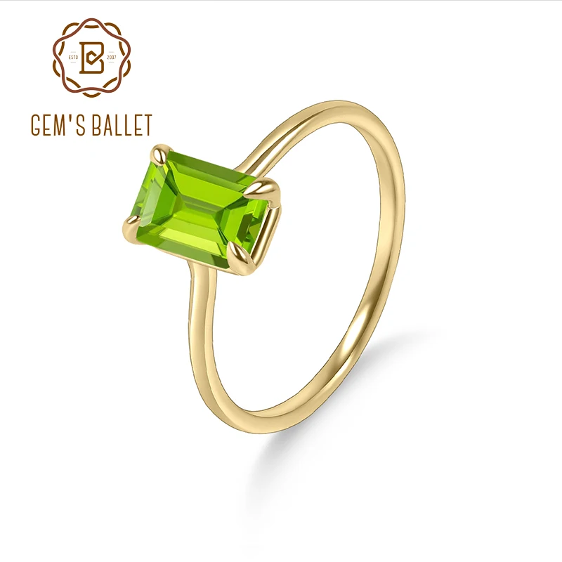

GEM'S BALLET 18-каратное позолоченное серебро восьмиугольник 5x7 мм 1,46 карата перидот камень пасьянс зубцы с орлом обручальные кольца подарок для нее