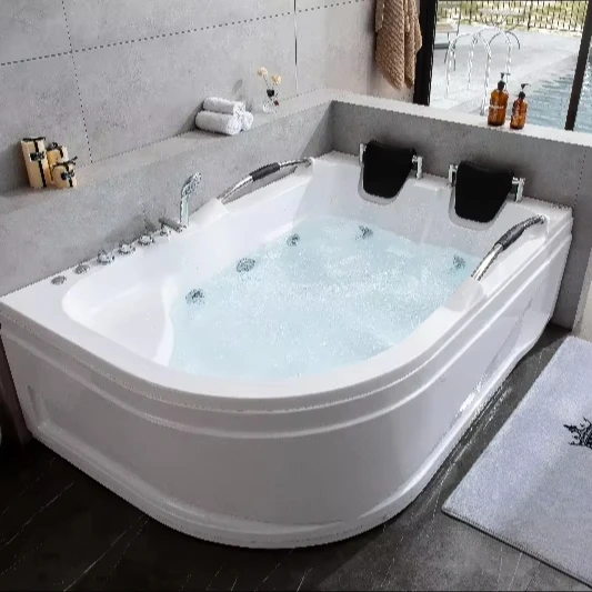 Bañera de Hidromasaje Acrílica para 2 Personas, Bañera de Lujo para Hotel, Bañera Rectangular Independiente con Hidromasaje para Interiores