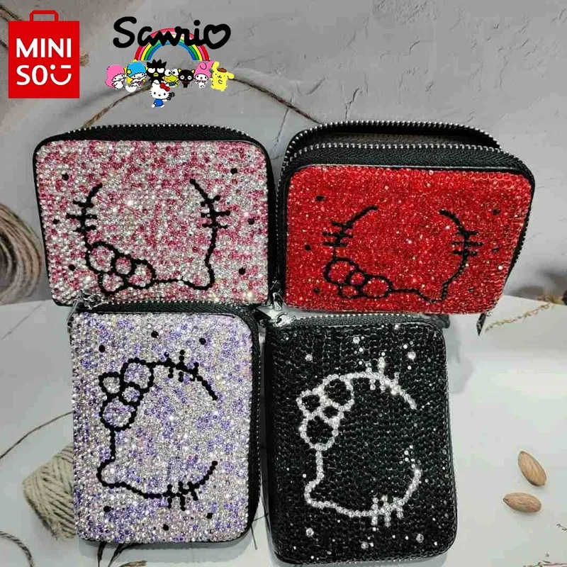 

MINISO 2025 New Women's Wallet Fashionable and High-quality Diamond Inlaid Multi Slot Card Bag Cartoon Credit Card Storage Bag