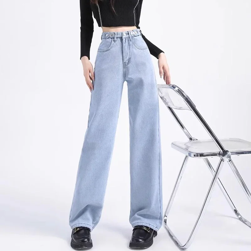 2024 frau Neue Koreanische Hohe Taille Samt Jeans Mädchen Mode Y2k Kleidung Verdicken Hosen Weibliche Blau Hellblau Grau Denim Hosen