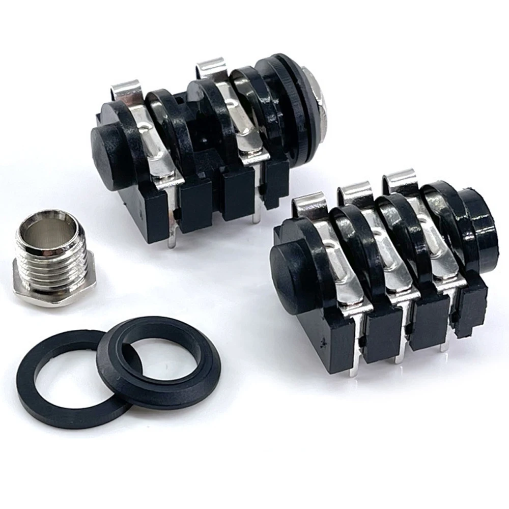 10 szt. Audio Jack 6.35mm PJ-609B gniazdo wzmacniacza mocy 4pin/6pin mikrofon Audio baza Audio nakrętka miedziana interfejs podwójny kanał — zdjęcie produktu 2