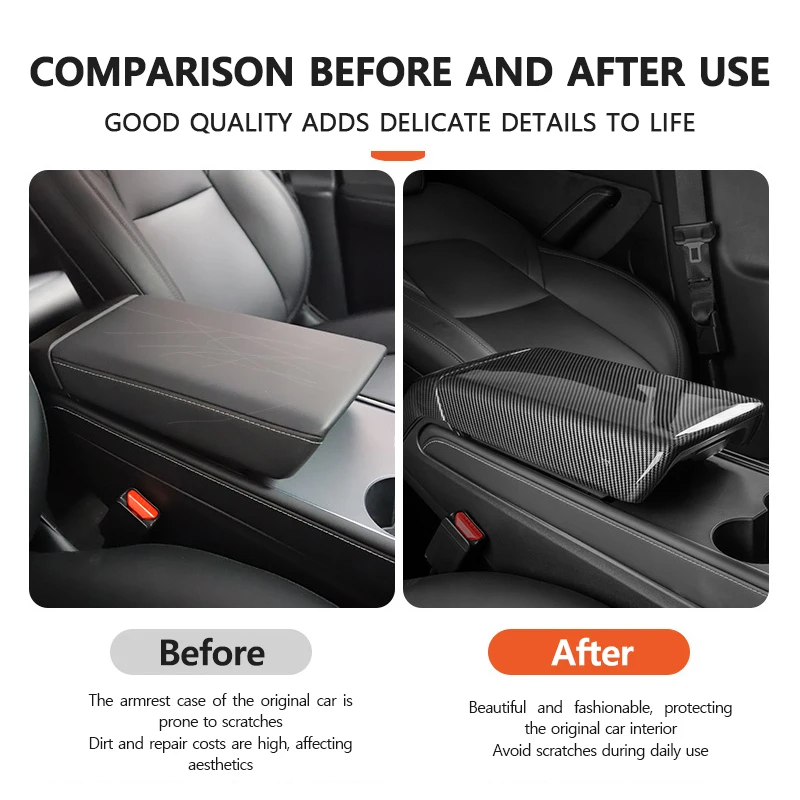 VASTZ Center Console Armrest Box Cover Interior Accessories Carbon Fiber pattern Compatible for Tesla Model 3 Y 2021 to 2023