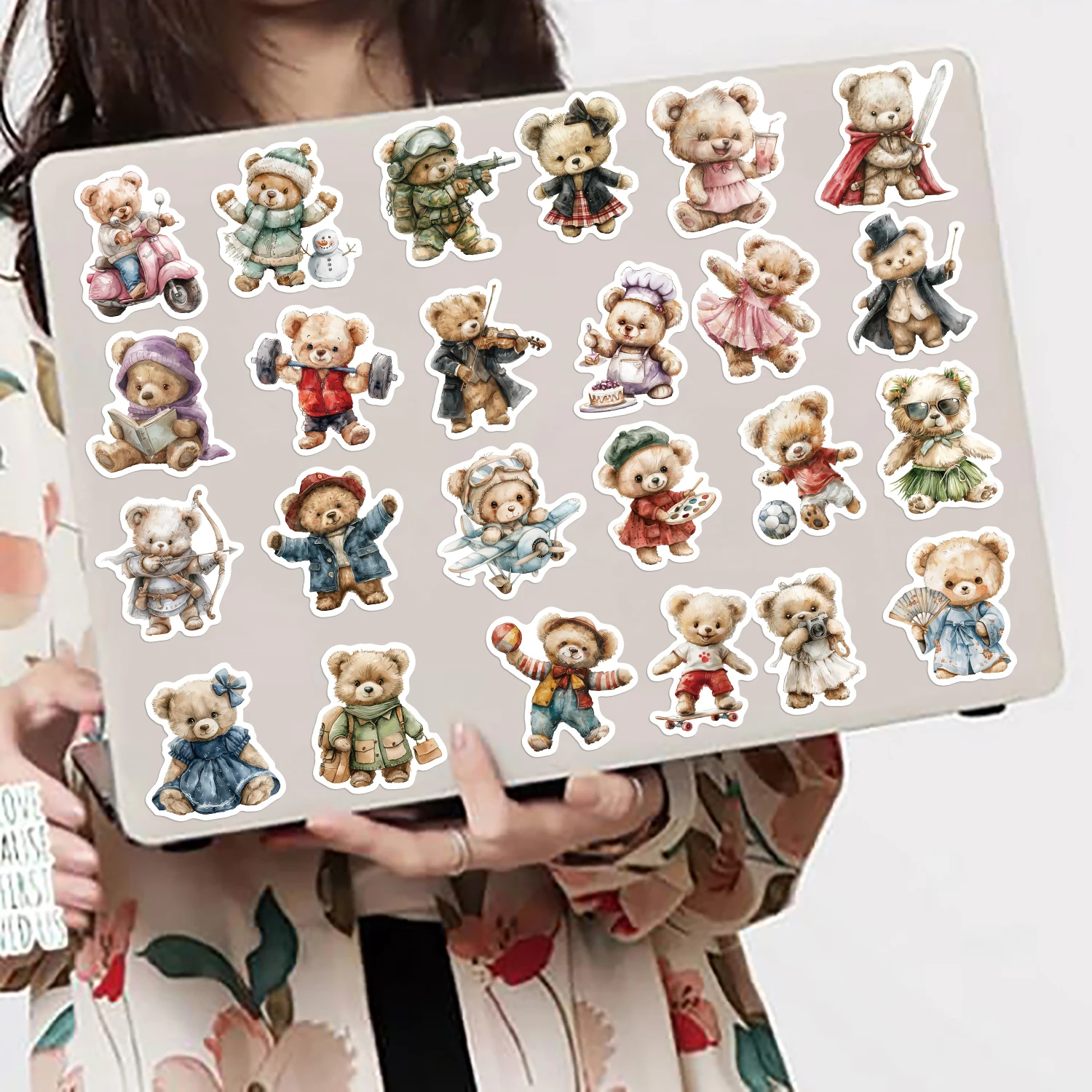 55pcs Cartoon Korean Teddy Bear Graffiti Stickers Decorating Classic Kids Toys Luggage Motorcycles Laptops Waterproof Sticker