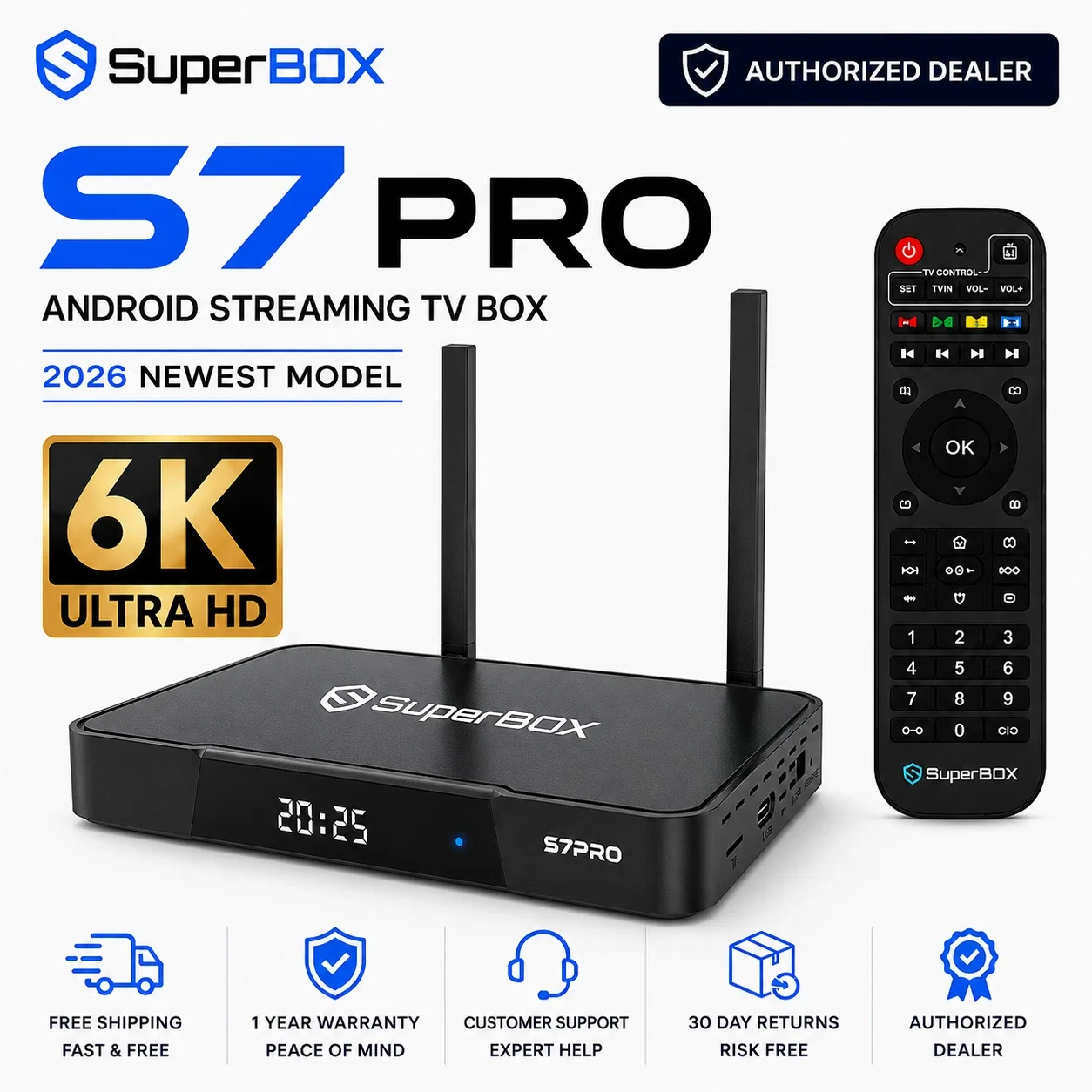SuperBox S7 Pro TV Box 6K Ultra HD Streaming Media Player with AI Voice Control WiFi/USB/CATV Input HDMI Output - Same Day Shipping