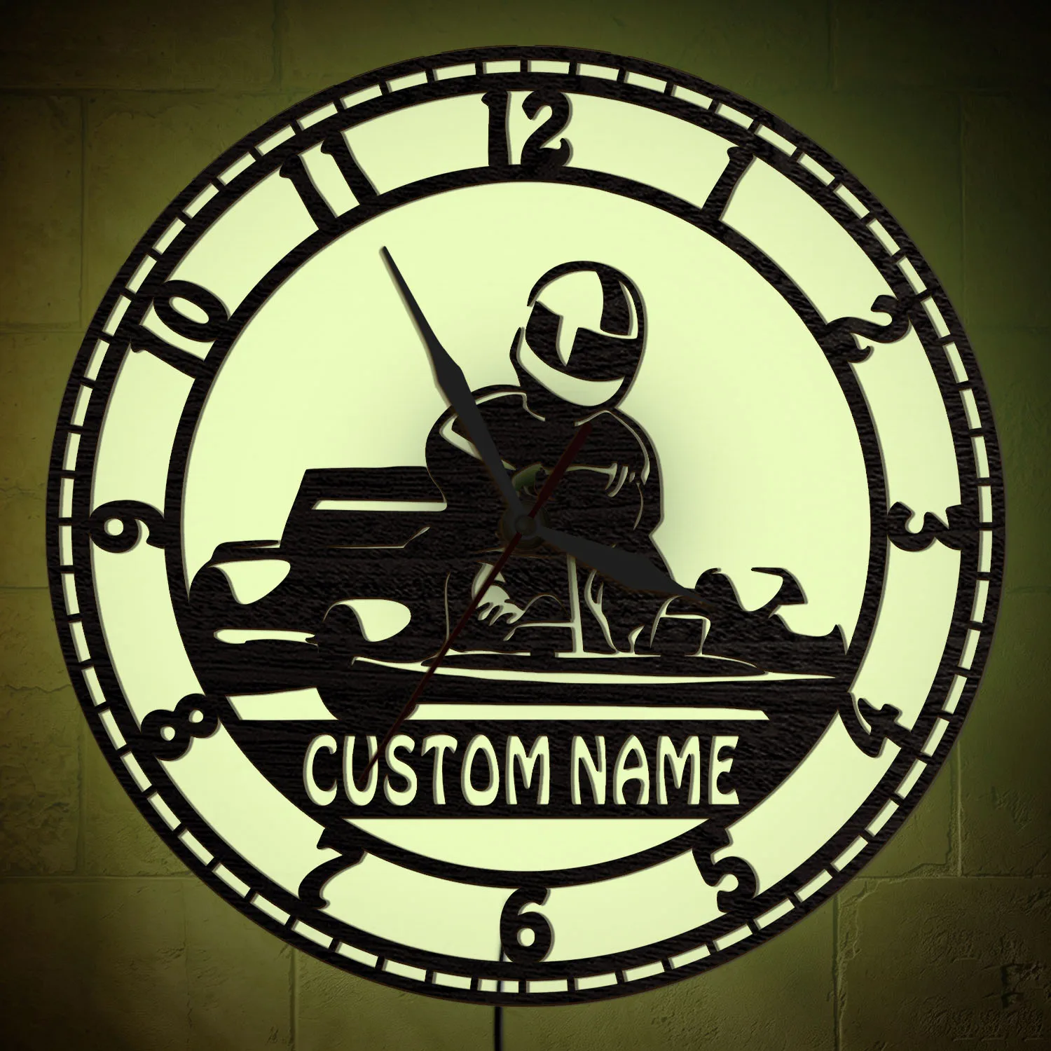Custom Kart Driver Wall Clock With LED Light for Man Cave Garage Personalized Go Kart Racer Multi Color Night Light Wall Clock