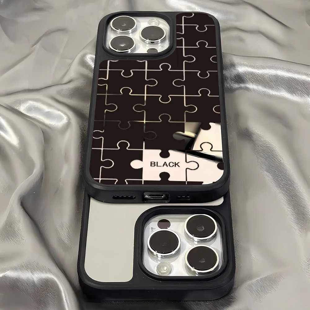 เคสโทรศัพท์กระจกขอบดำ สำหรับ iPhone 16 Pro, iPhone 14, 13, 11, 17, 12, 15 Pro Max เคสกันกระแทกขอบนิ่มซิลิโคน