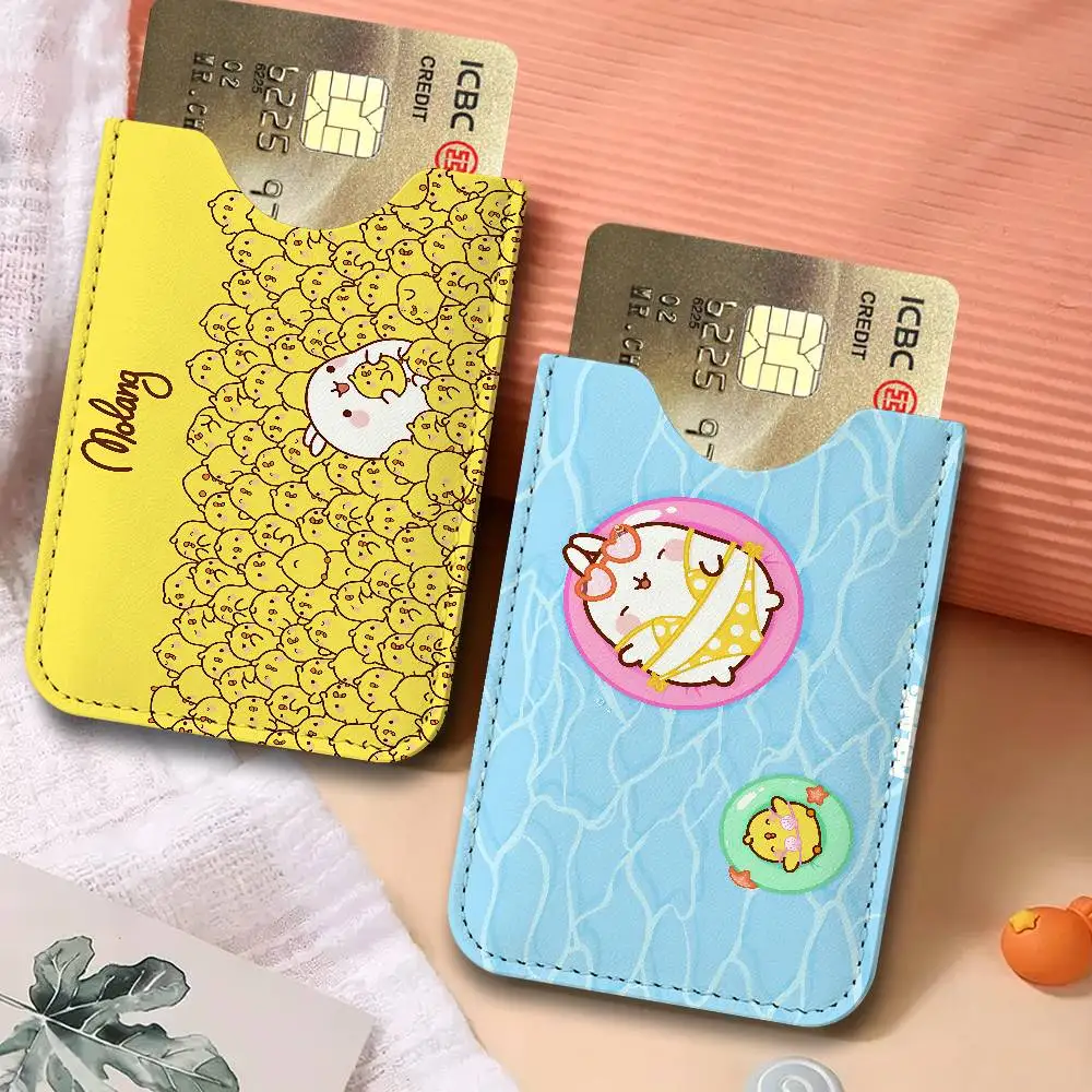 Anime Cute M-Molang Ultra-Thin Mini Leather Card Holder Wallets for Men Women Lightweight Soft Genuine Leather Credit Card