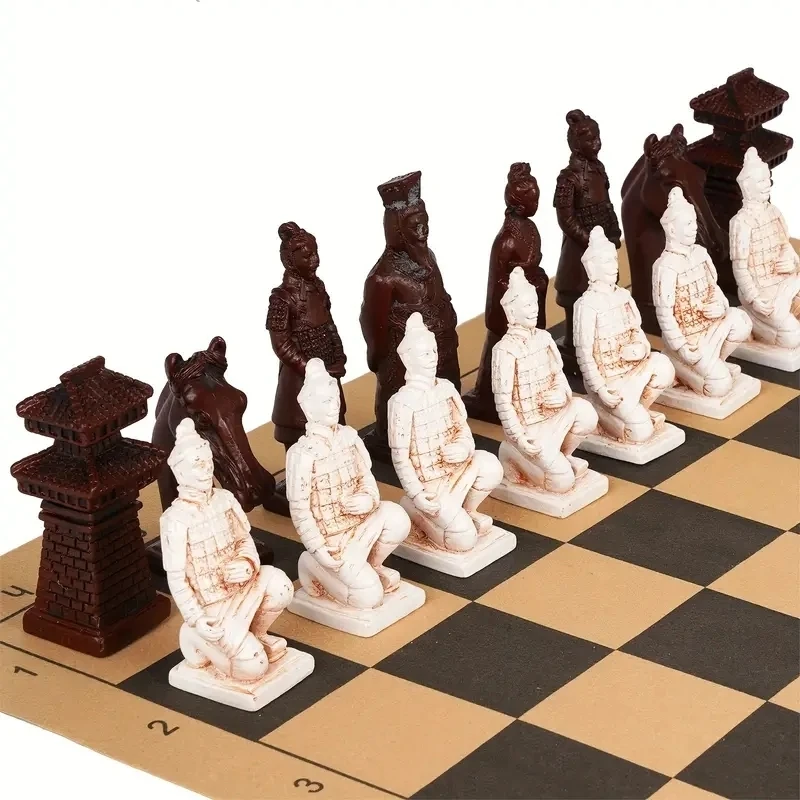 Large Chess Creative 3d Terra-cotta Resin Chess Pieces Deliberately Made Old Treatment Antique 43*43cm Chess Board Set