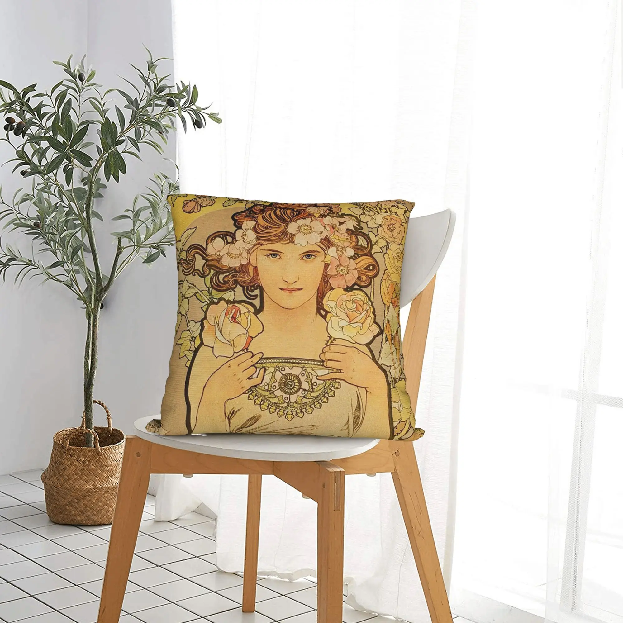 Alphonse Mucha Square Pillow Cases Retro Beauty Women Cushion Covers Customized Zipper Decorative Pillowcover for Home