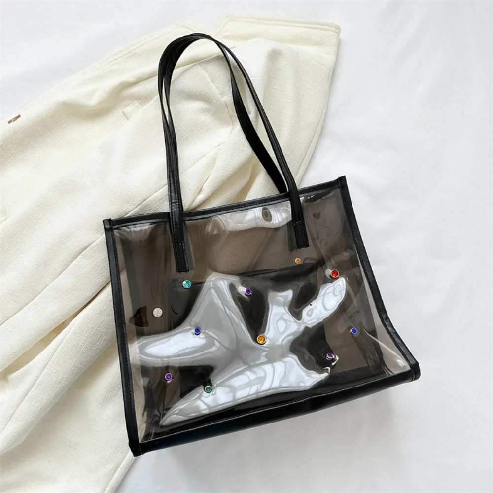 

2pcs/set New Summer Transparent Totes Bag Waterproof Swim Jelly Shoulder Bag Beach Large Capacity Shopping Bag For Women