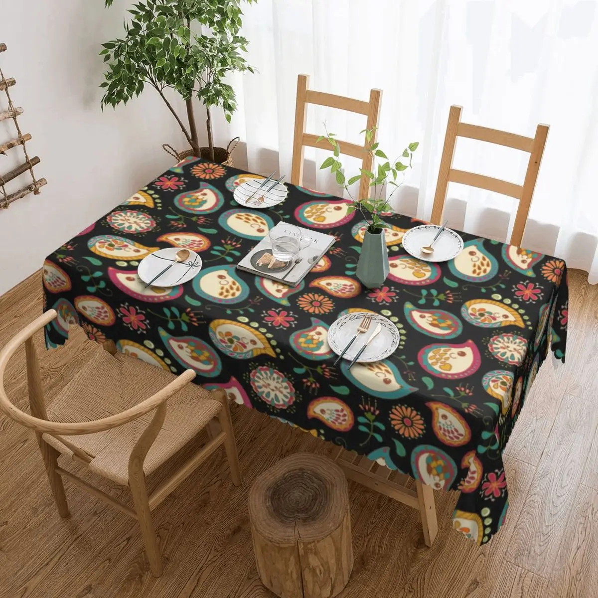 

Rectangular Waterproof Funny Hedgehog Paisley Party Table Cover Animal Table Cloth Tablecloth for Dining