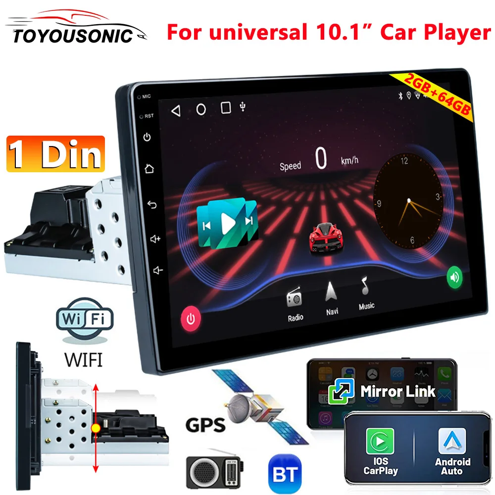 

TOYOUSONIC 1Din CarRadio 10'' Touch Screen Carplay Android Auto Mirror Link BT DSP WIFI Autoradio Multimedia Player Car Stereo