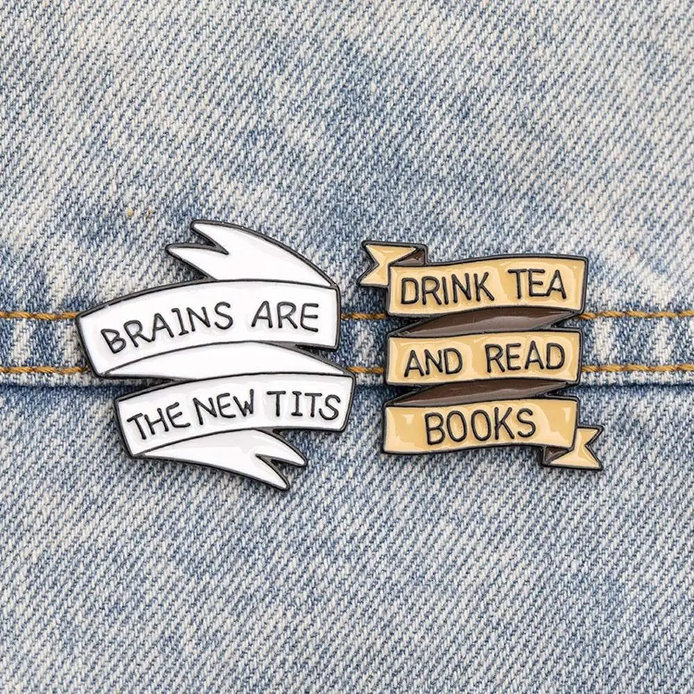 Fashion Read Brains Badge Pin Drink Tea Lapel Pin Biżuteria Akcesoria Zabawne Śmieszne Broszki Klapa Broszka Emalia Szpilka Broszki Szpilka