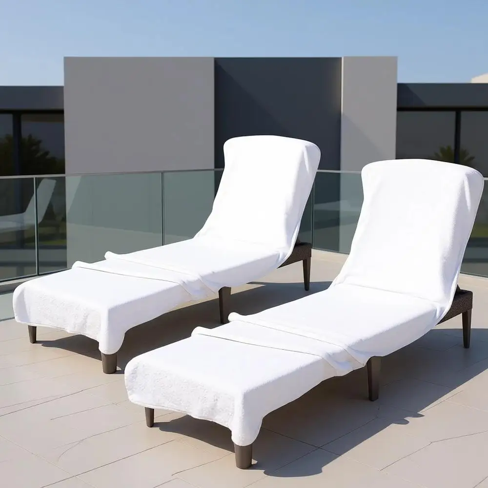 

2-Piece Oversized Chaise Lounge Covers, 86x32 Beach Pool Chair Towels, White (Set of 2)