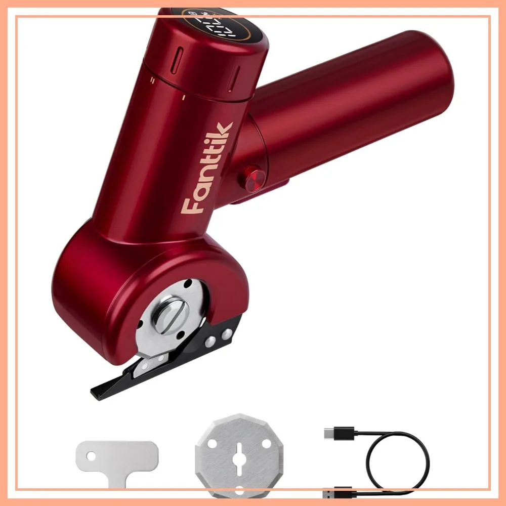

Cordless Electric Scissors with LED Display, Type-C Rechargeable, EasySwap Blade, for Cardboard Carpet Leather, Red