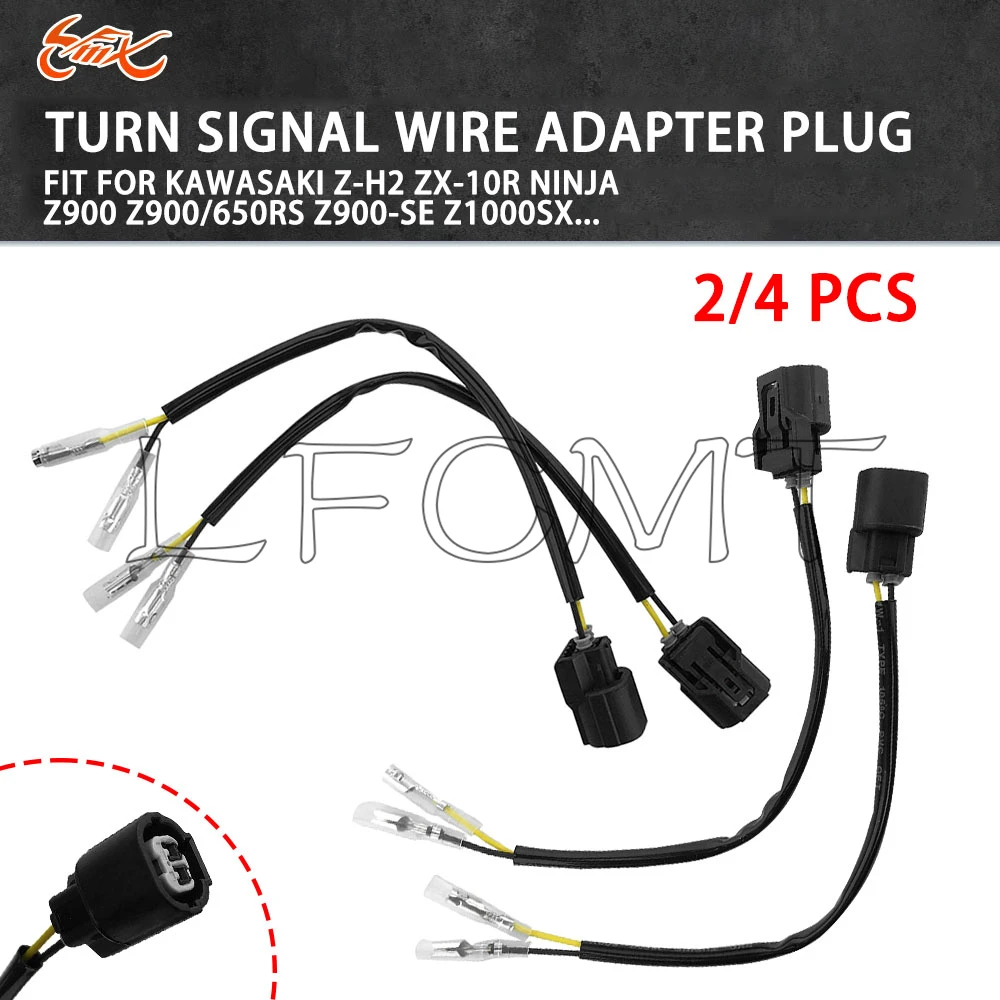 Motorcycle Turn Signal Adapter 2 Wire Harness Plug Connector Fit for KAWASAKI Z-H2 ZX-10R NINJA Z900 Z900/650RS Z900-SE Z1000SX