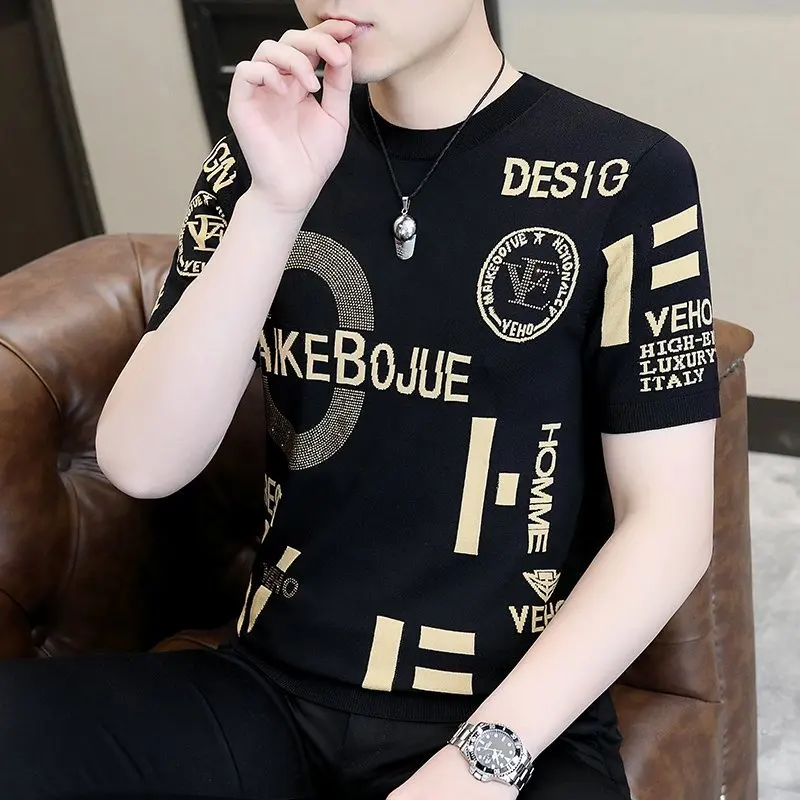 

Мужская футболка Slim Fit с коротким рукавом, тонкая, с круглым вырезом, с принтом, повседневная, модная, летняя, дышащая, охлаждающая, комфортная.