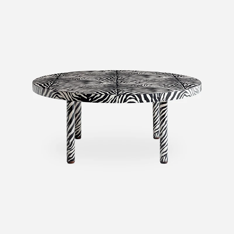 Handmade Modern Luxury Wooden Dining Table High Gloss Zebra Graphic Motifs 8‑Seater For Villa