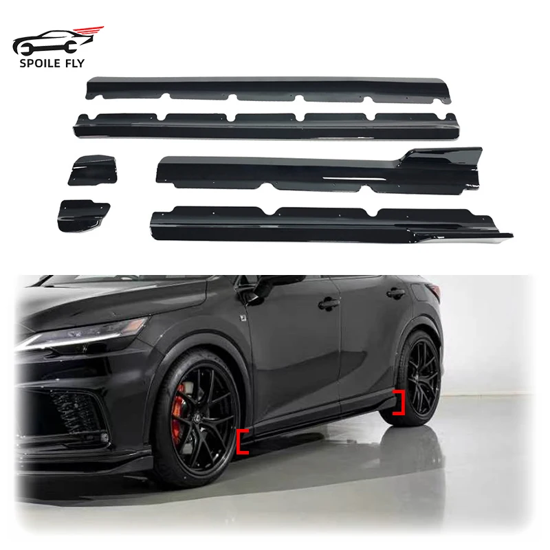 For Lexus RX RX350 RX450H RX500H 2023-2026 High Quality Side Skirts Extensions Side Door Bumper Lip Apron Body Kits Glossy Black