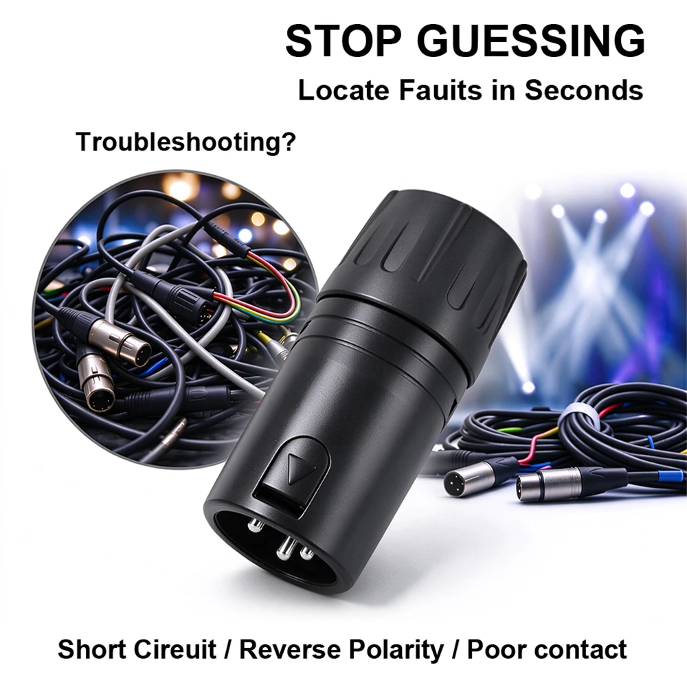 DMX512 Tester Portable 3Pin XLR Cable Tester LED Display Signal Fault Detection for Par Light Moving Head Stage Lighting