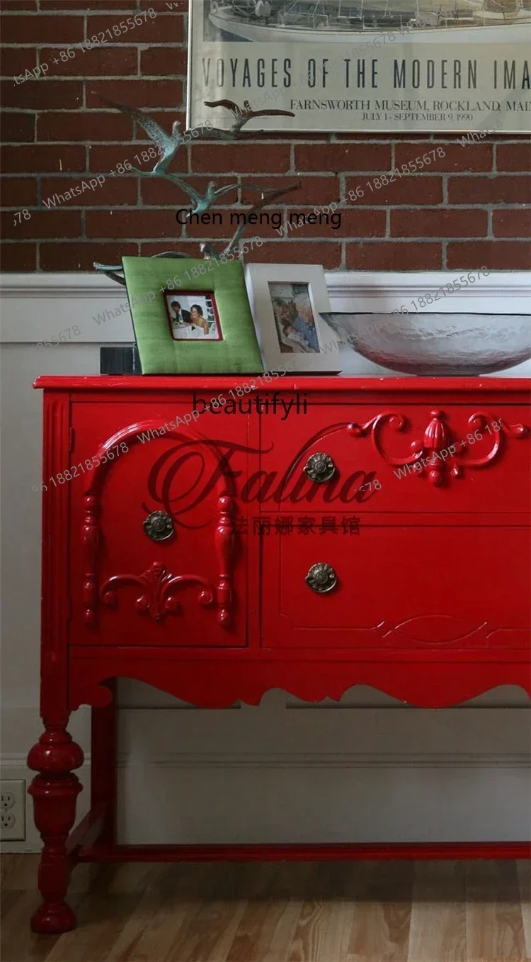 New arrive French light luxury solid wood dining side cabinet foyer entrance decorative cabinet against the wall side table