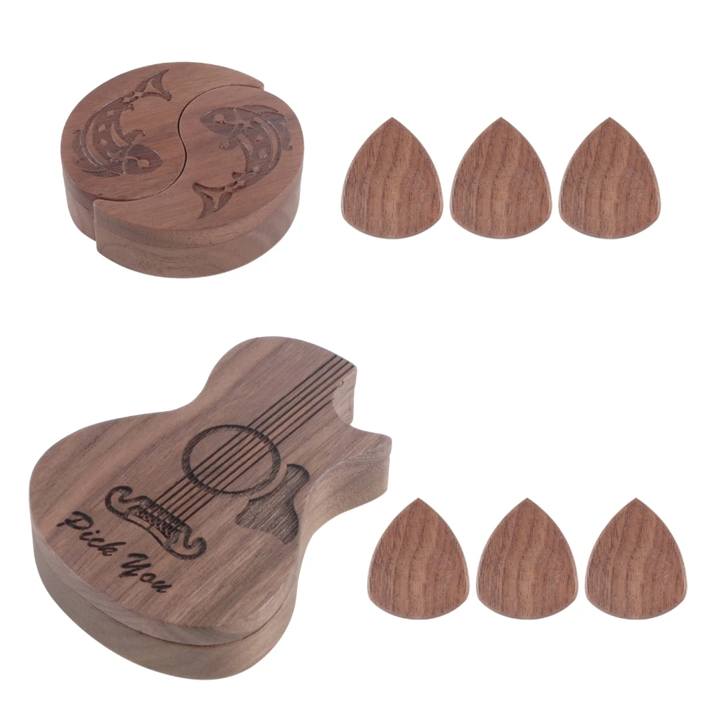 

Portable Guitar Pick Storage Box Holder Wood Plectrum Container Rotating Open Guitar Pick Storage Cases Easy to Carry