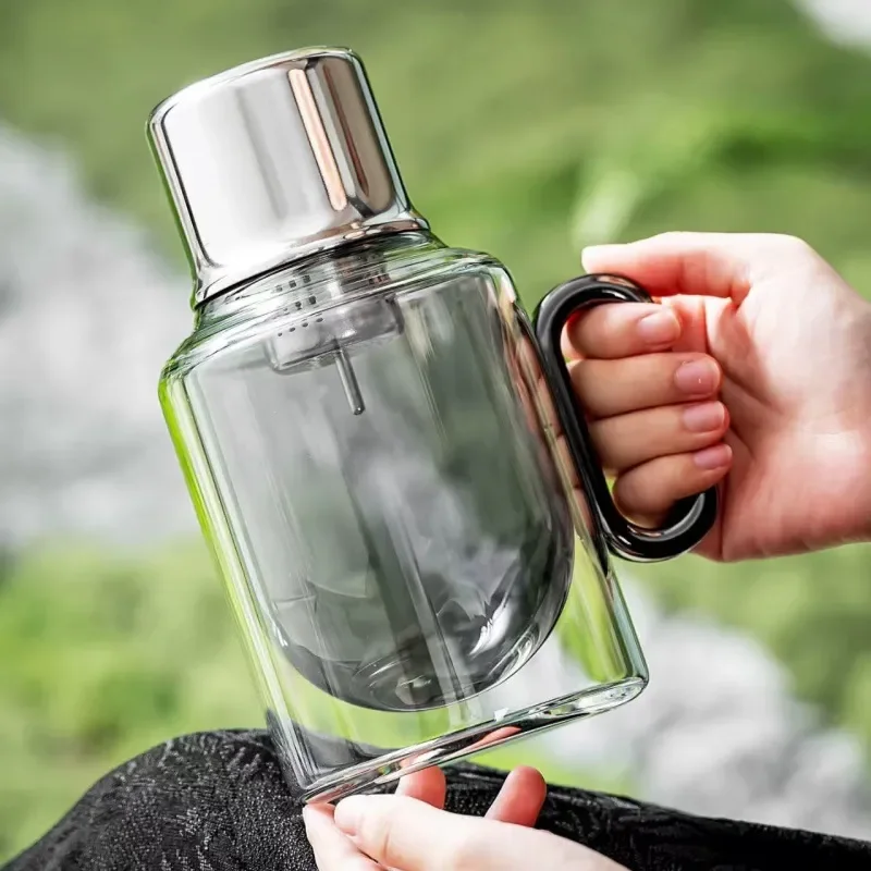 Portable Glass Teapot with Infuser Heat Resistant Borosilicate Tea Maker for Travel Office Home Brewing Loose Leaf Tea Set