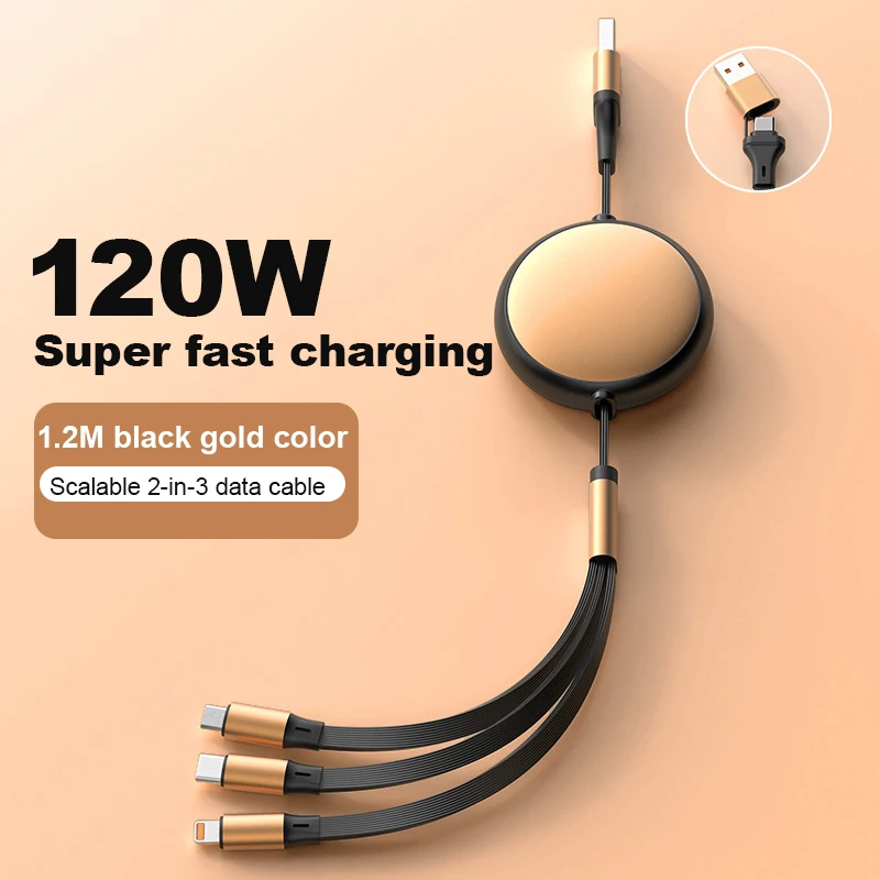 5A 120 واط 3 في 2 كابل USB C سريع لهواوي/الشرف قابل للسحب المحمولة المصغّر USB نوع C شاحن الحبل آيفون سامسونج