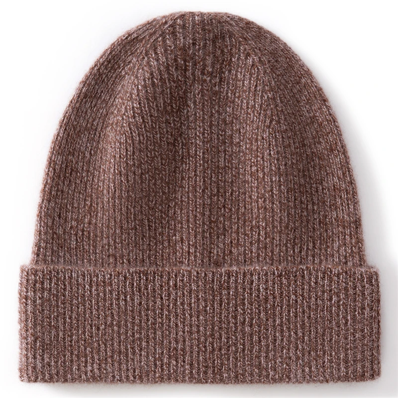 KOIJINSKY 100% Pure Cashmere Knit Beanie Marled Rib Texture Fold Cuff Soft Warm Winter Hat for Women