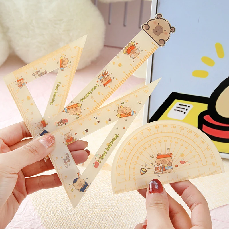 

4Pcs Creative Fashion Acrylic Capybara Rulers Set Drawing Tools Cute Cartoon Rulers Measuring Supplies Student Stationery Gifts
