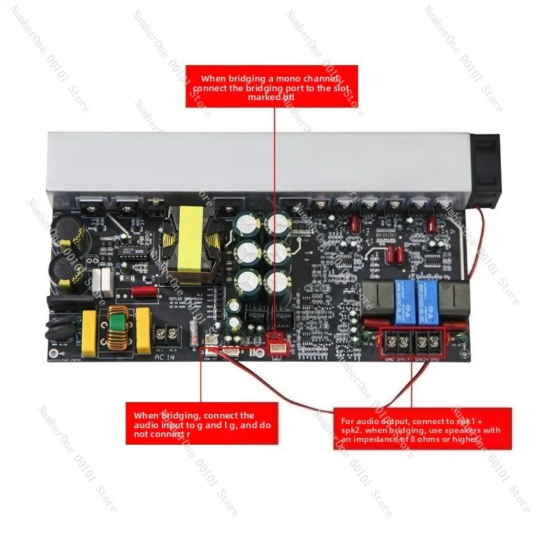 YD1000W High Power Digital Amplifier Board 500W+500W Dual Channel BTL Bridged 1000W With Switching Power Supply