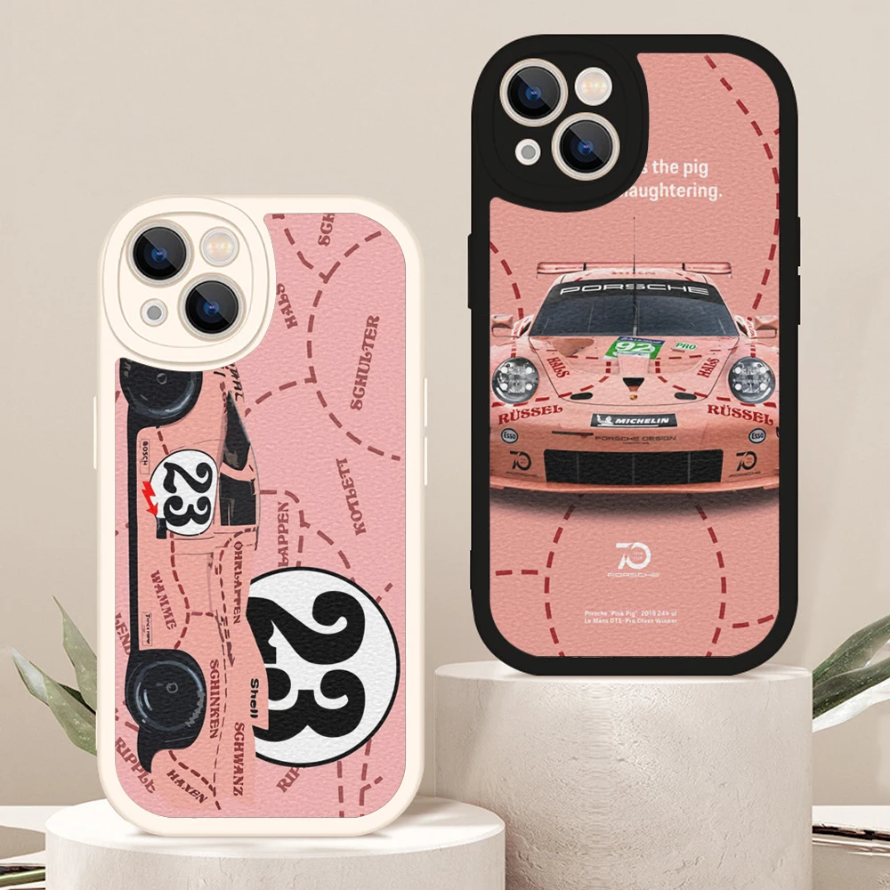 For Iphone 14 sports car 911 pink pig Phone Case for Iphone 13 12 11 14 Pro MAX MiNi 7 8 plus XS XR Lambskin Protective Covers