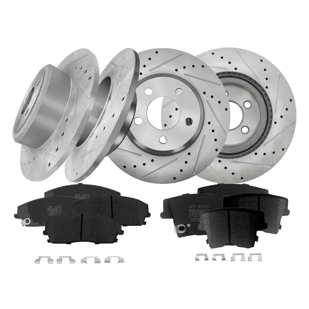 Set of 12 Front 320mm Rear 320mm Drilled Slotted Disc Brake Rotors Ceramic Brake Pad kit Compatible With 2005 2020