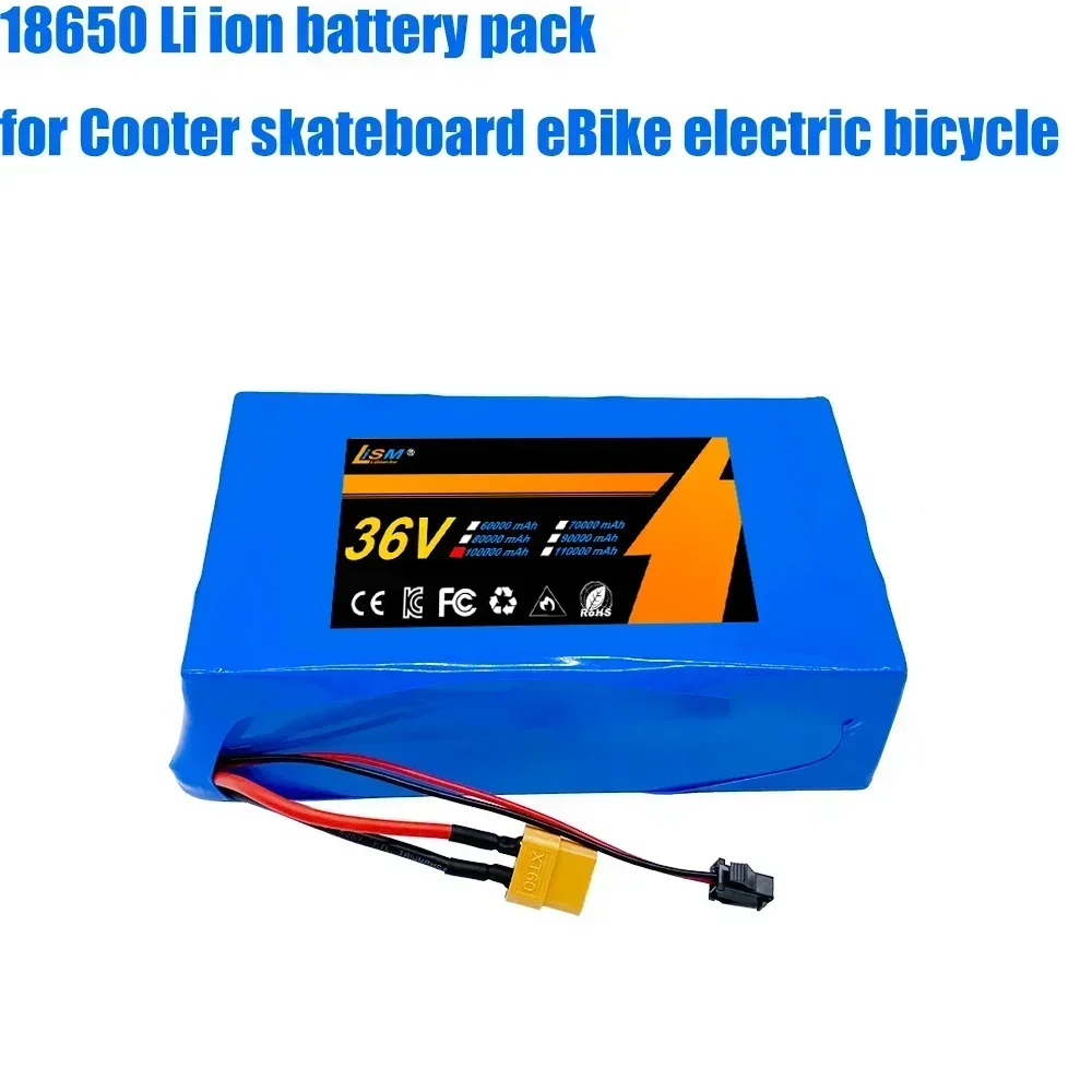 36V 100Ah 10S2P 18650 Lithium Battery Pack 550W Cooter Vehicle Ultra Thin Portable Battery with BMS