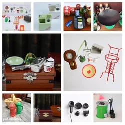 Nostalgic Wooden Box Flashlight Old Kettle Washbasin Lunch Box Miniature Model Rice Cooker Washing Machine Dollhouse Accessories