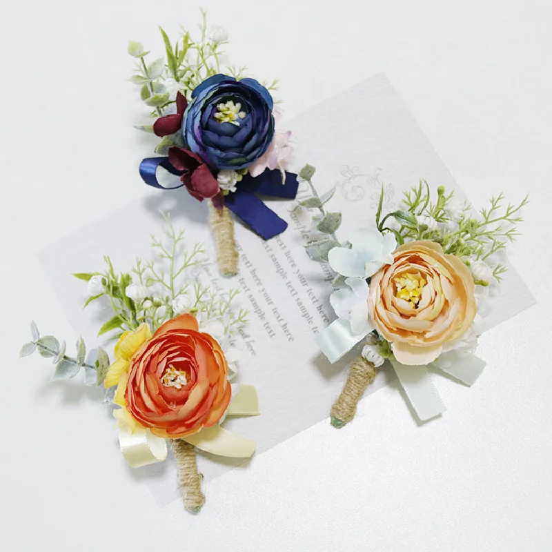 Boutonniere And Wrist Corsag Business Celebration Handflower Simulation Flower Wedding Supplies Photography Props Multi Color282