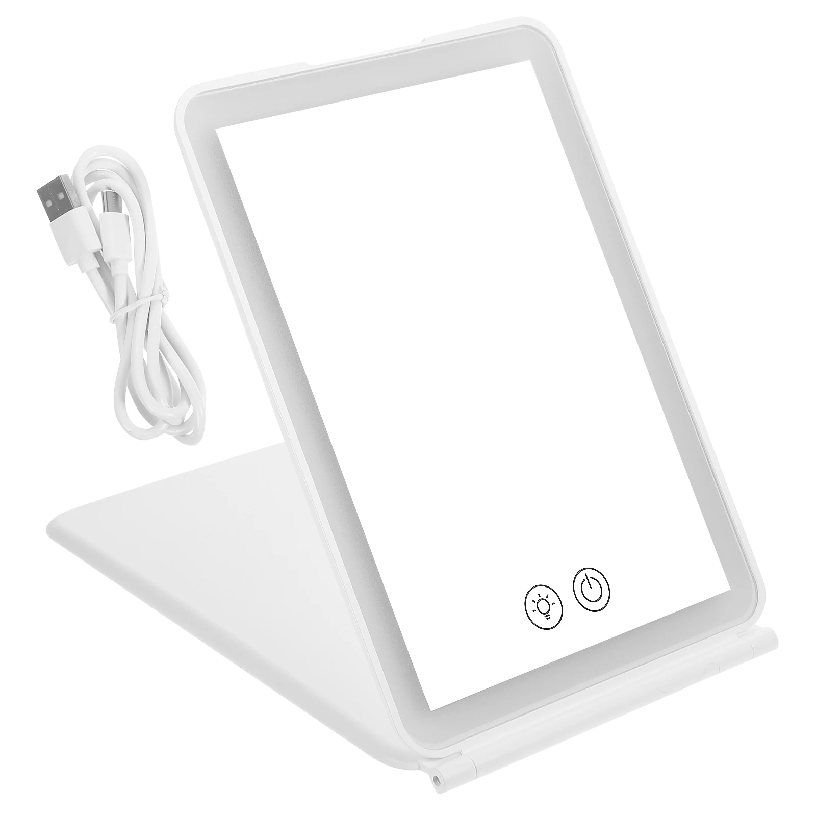Schminkspiegel, klappbarer Kosmetikspiegel, tragbar, faltbar, weiß, wiederaufladbar, mit Lichtern