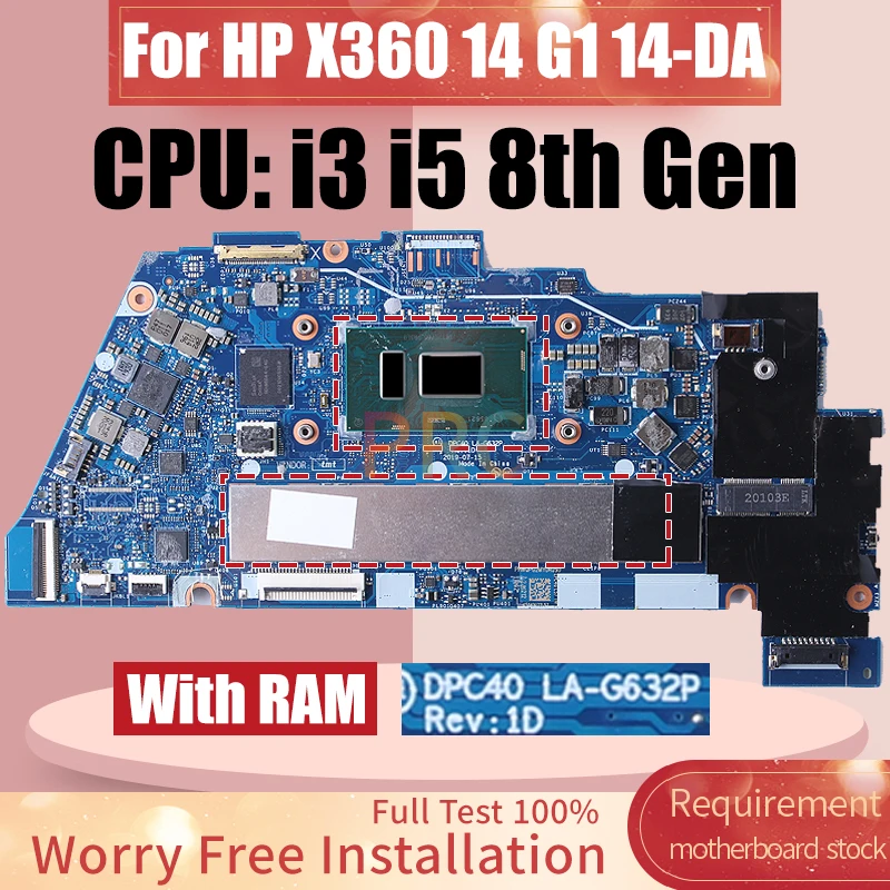 For HP Chromebook X360 14 G1 14-DA Laptop Motherboard LA-G632P i3 i5 8G RAM L36884-001 L36885-001 L36904-001 Notebook Mainboard