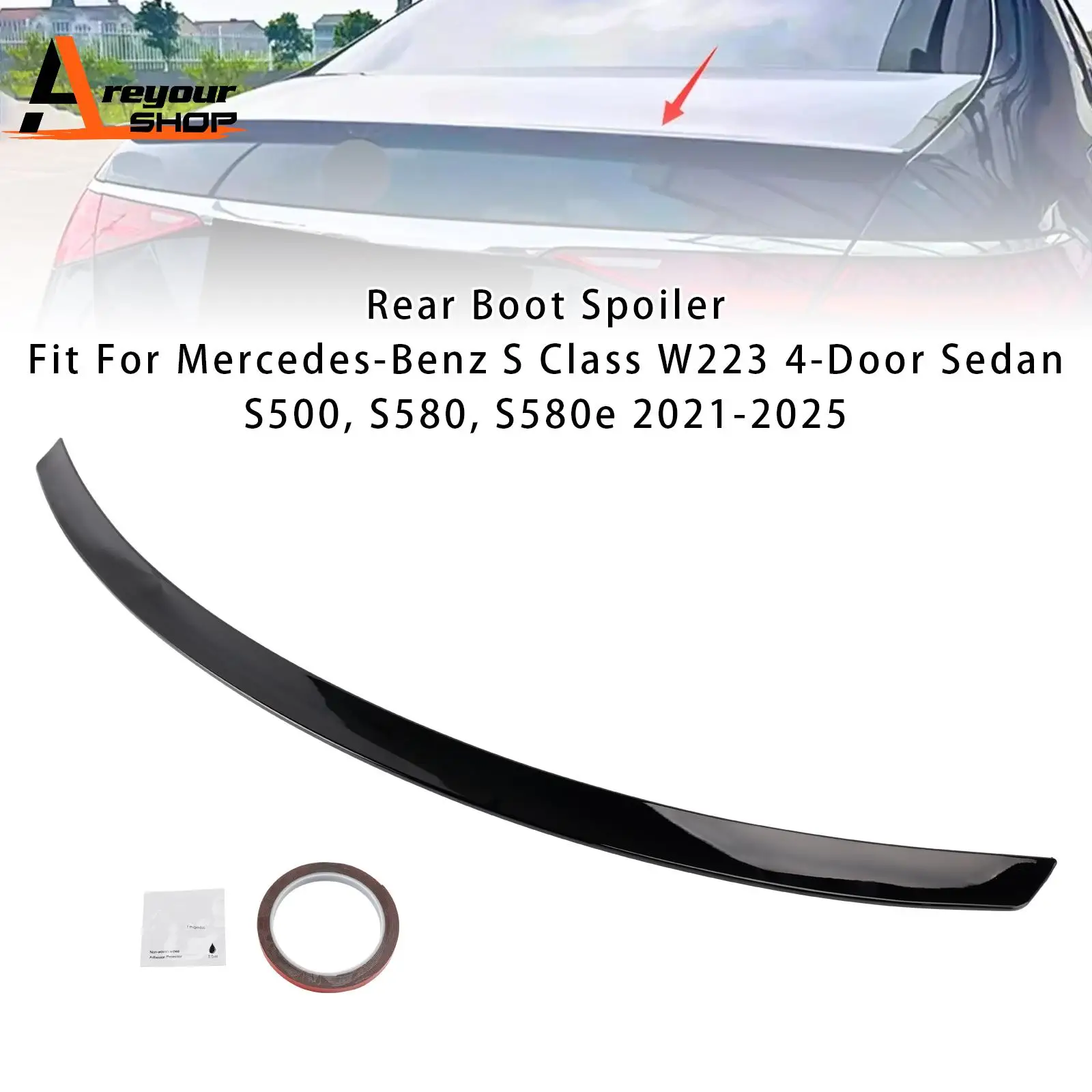

Gloss Black Rear Boot Spoiler for Mercedes-Benz S-Class W223 2021 2022 2023 2024 2025