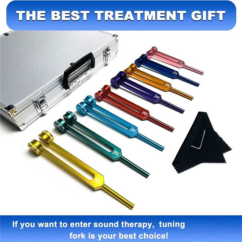 Chakra Tuning Fork Set for Healing,Sound Therapy,Keep Body,with Rubber Mallet,Wrench,Cleaning Cloth and Aluminum Box