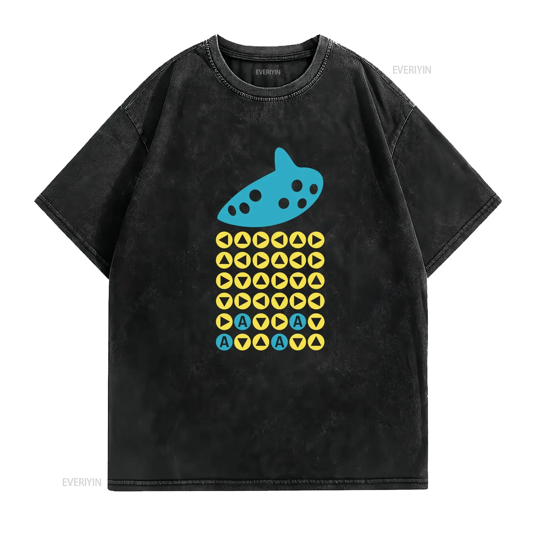 Ocarina of Time Song Notes N64 Inspired T Shirt vintage Washed streetwear Top For Everyday Wear Comfortable Casual Stylish