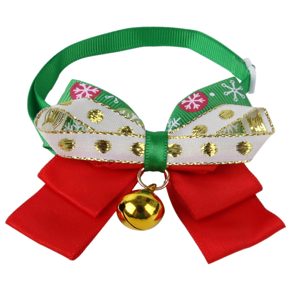 

Festive Christmas Pet Collar Adjustable Bowknot Bell Cat Dog Kitten Neckwear Adorable Cartoon Design Soft Comfortable Durable