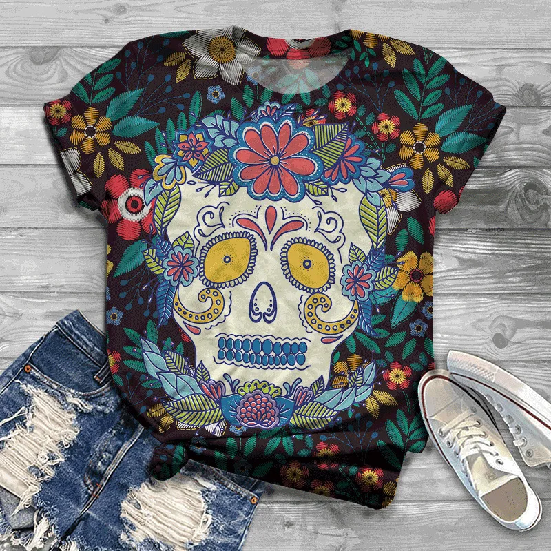 Skull Series 3D Print T-Shirts Women's Hip Hop Streetwear O-Neck Short Sleeves T Shirt Y2k Harajuku Tees Tops Female Clothing