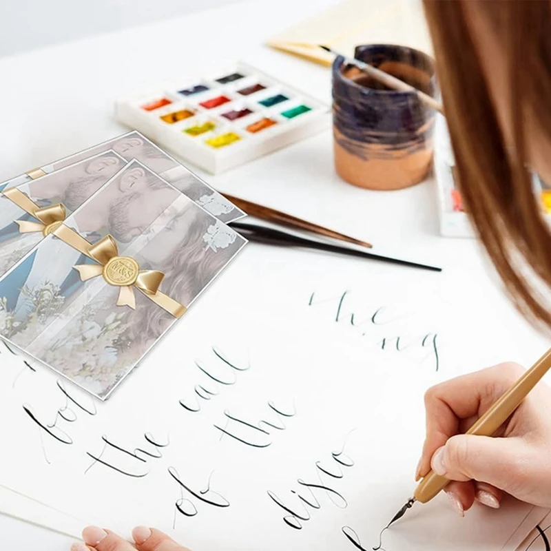 Wedding Invitations Wraps Set Include 100Pc Pre Folded Vellum Jackets For 5X7, Gold Self Adhesive Envelope Seal Stickers