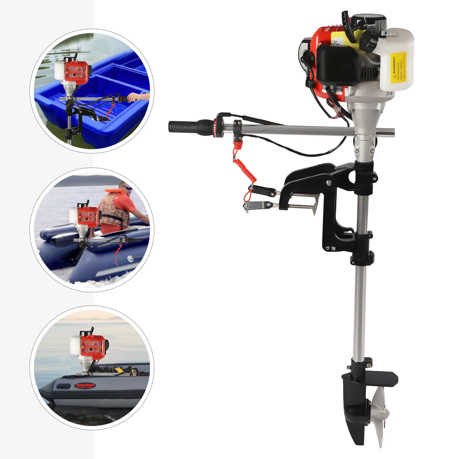 Outboard Motor Boat Engine 2 Stroke Boat Motor 52CC with Air Cooling System and Manual Pull Start for Inflatable Fishing Boats