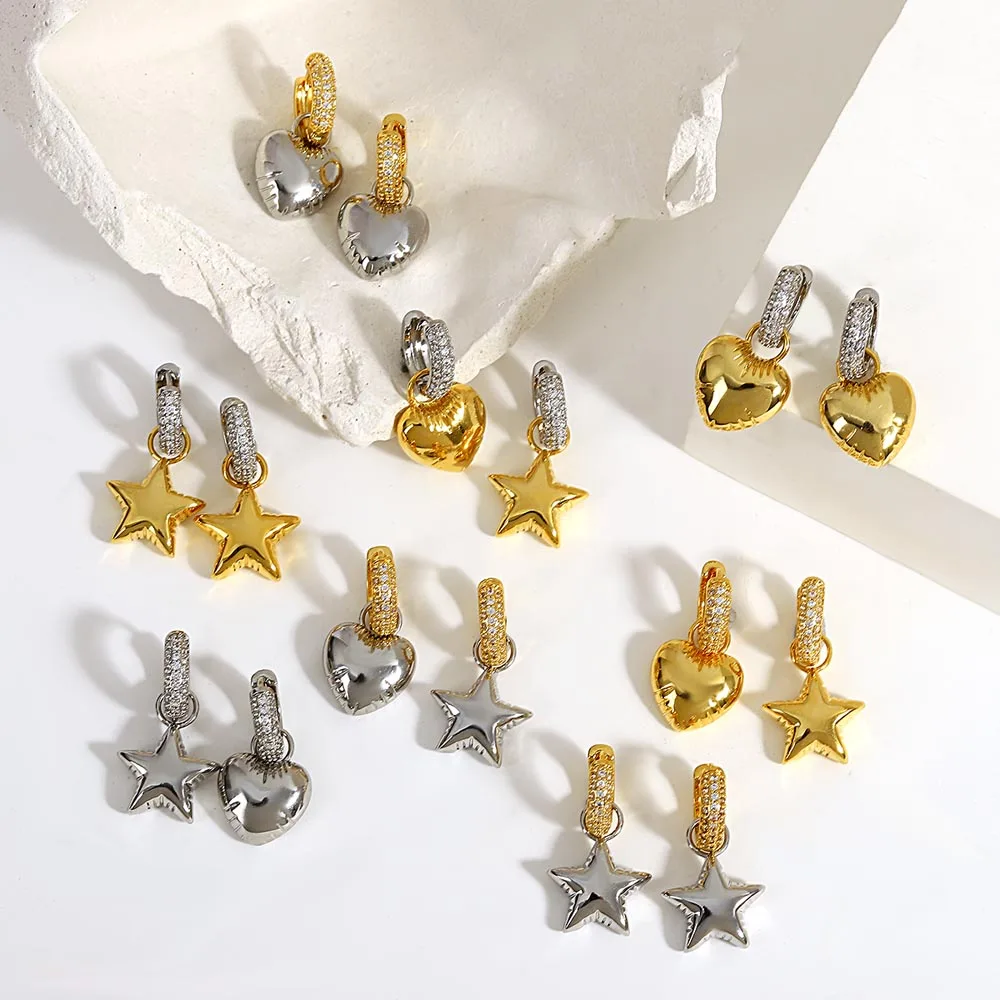 Freetry Asymmetric Gold Color Star Heart Earrings for Women Trend Balloon Micro Inlaid Zircon Drop Earrings Jewelry Gifts
