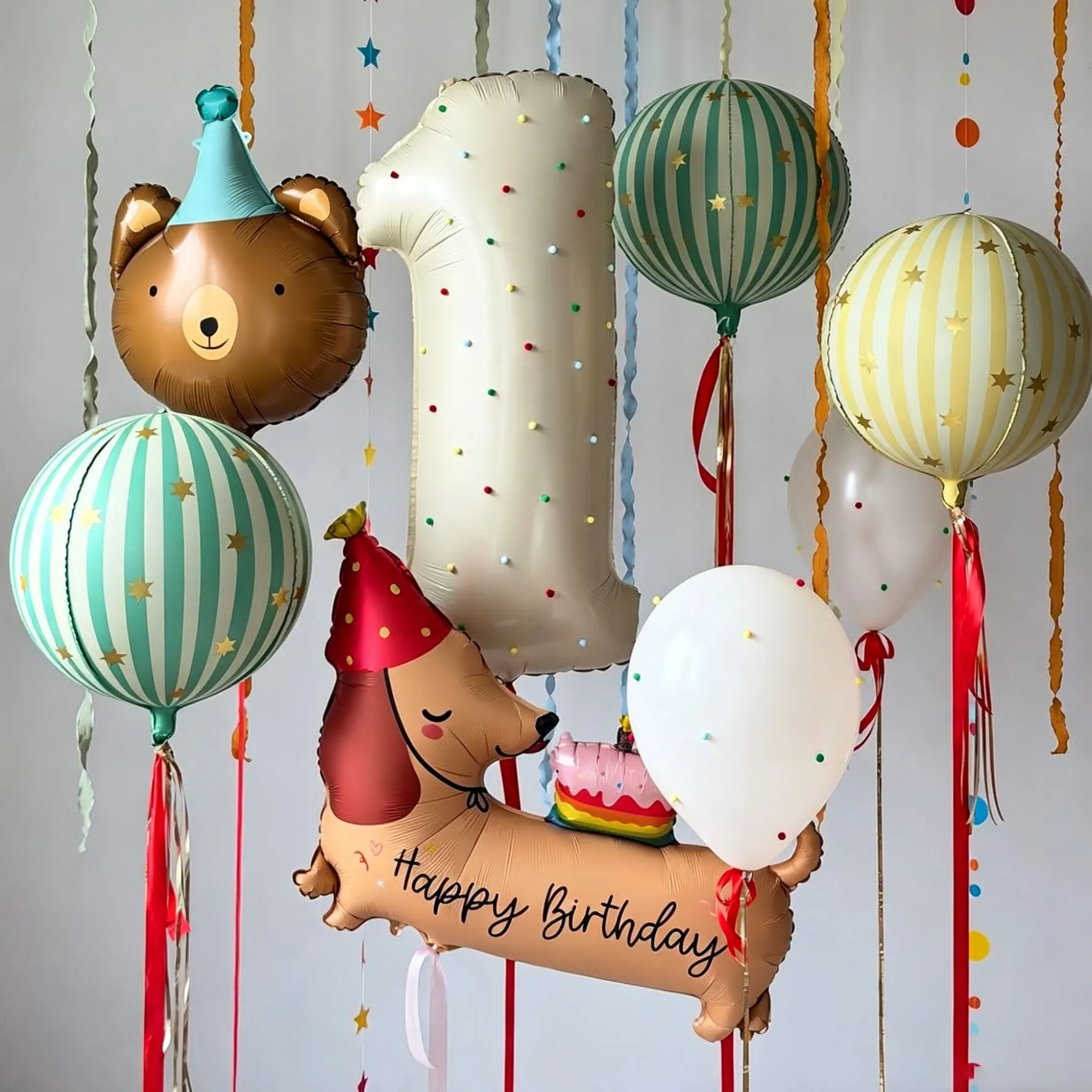Kleiner Bär Wursthund Ballon-Set Milchweiße Zahlen- und Streifenballons Geeignet für Geburtstags- und Taufthemen-Dekoration – Detail 2