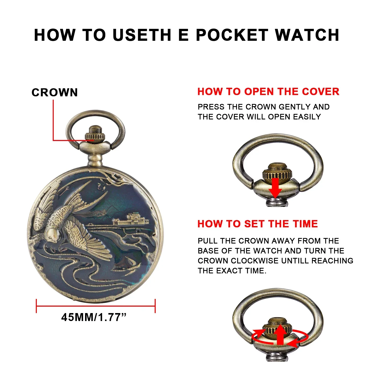 Steampunk Vintage Flying Bird Castle Painting Exquisite Quartz Pocket Watch Fob Chain Watch Men's and Women's Gift Reloj Hombre
