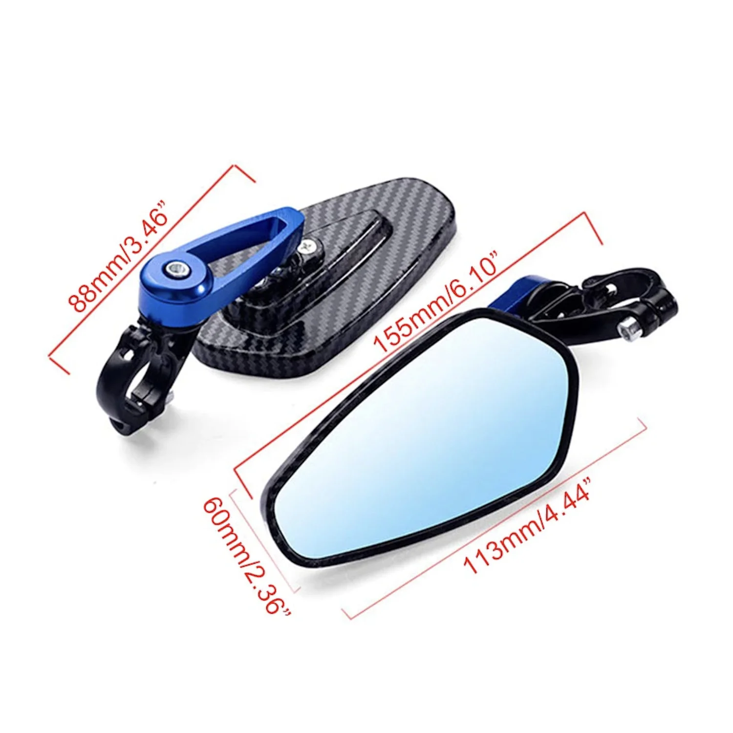 1Pair Motorcycle Rearview Mirror Black /Red Carbon Fiber Pattern Handlebar Mirror Rear Mirror Motorbike Accessories Parts