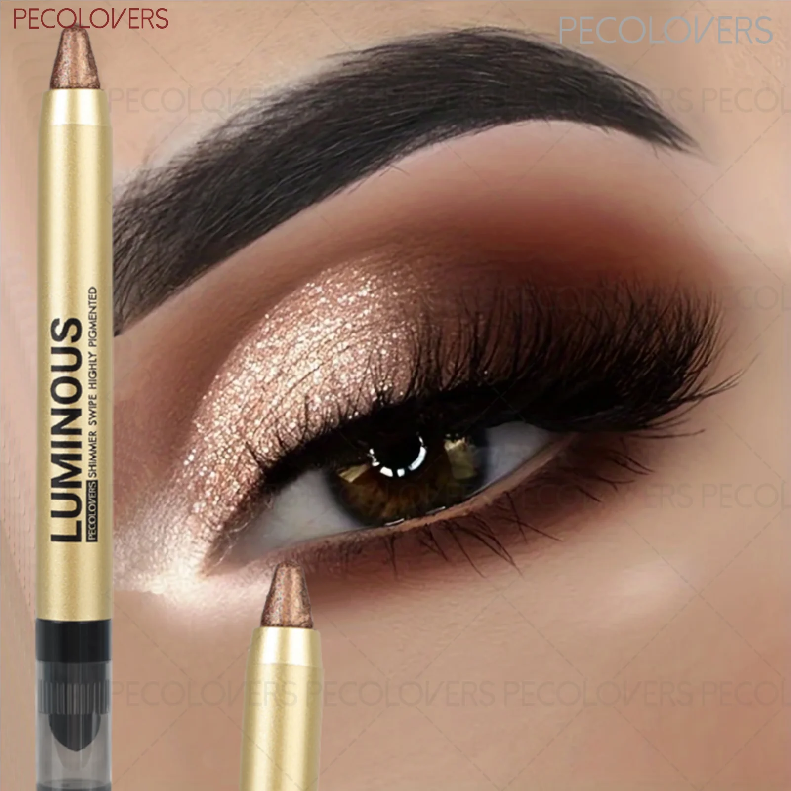 1-teiliger glänzender Doppelkopf-Lidschattenstift, schimmernder Lidschattenstift, auffälliges Augen-Make-up, hochpigmentierte Rendering, Konzert-Make-up